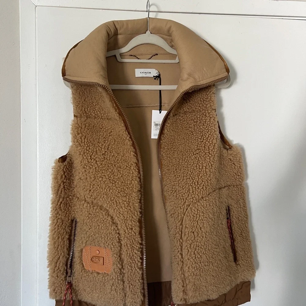 Coach Shearling Leather Tan Vest Jacket Outerwear BNWT